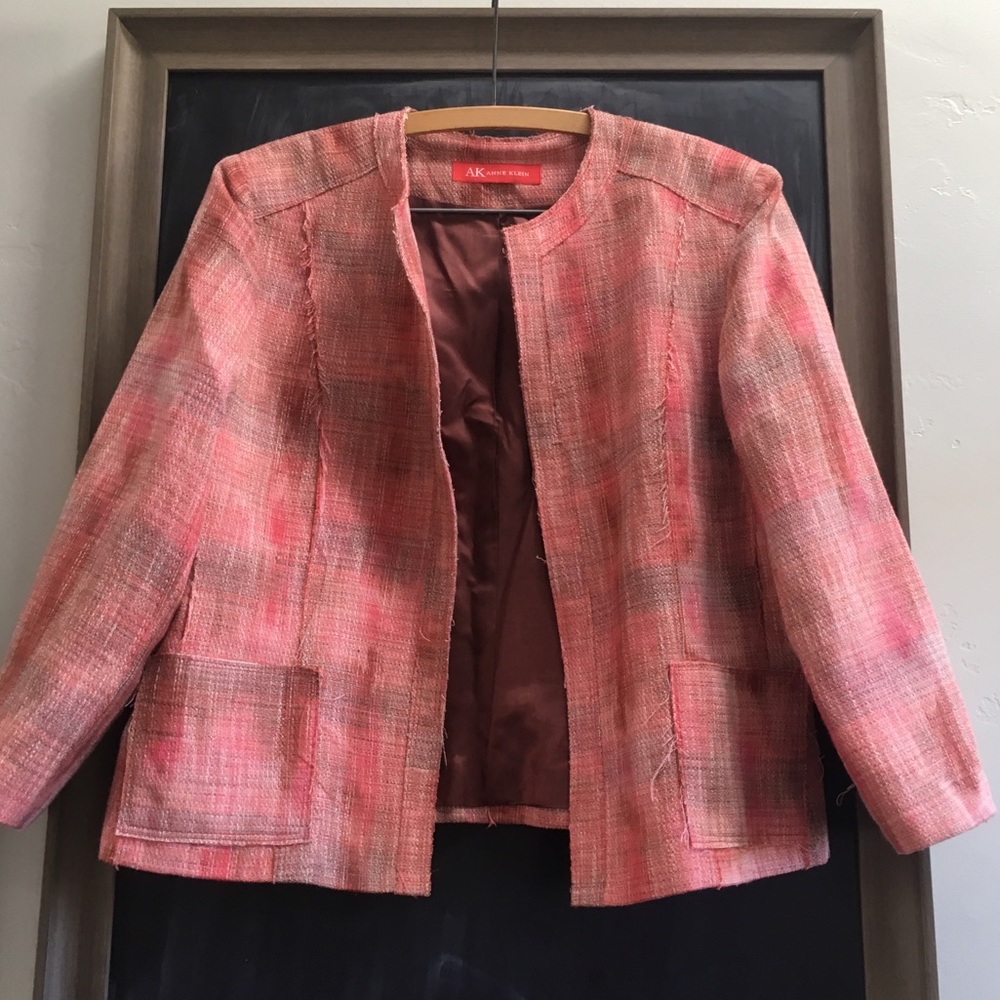 AK Anne Klein Lightweight Pink Tweed Lady Day Jacket Size Medium